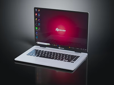 Modern Laptop Screen Displaying Grammer Logo App Icons And Red Background 3d model