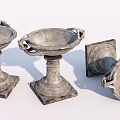 Three Piece Vintage Garden Ornaments With Carved Bases And Decorative Design