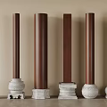 Brown Decorative Columns With White Ornate Bases In Various Design Styles 3d model