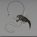 Metallic Anglerfish 3D Model With Glowing Lure Golden Lines And Dark Reflective Surface