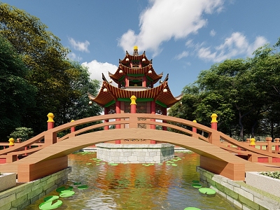 Chinese style pavilion small bridge pavilion model