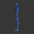 Blue Humanoid Creature Character With Slender Limbs Striped Patterns Brown Loincloth And Tail 3d model
