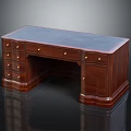 Elegant Classic Wooden Office Desk With Leather Desktop And Multiple Golden Handle Drawers