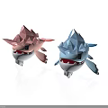 Low Poly Shark Figurines In Pink And Blue With White Bellies And Black Eyes