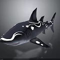 Blue And White Patterned Shark With Curved Lines Swimming In Deep Sea Water