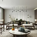 Modern Dining Room Interior Design With White Paneled Walls Glass Pendant Lights And Wicker Chairs