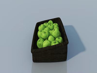 Fresh Green Apples Filled in Brown Woven Basket on White Surface 3d model