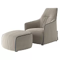 Light Gray Fabric Single Seater Sofa With Deep Blue Stitching And Matching Ottoman 3d model