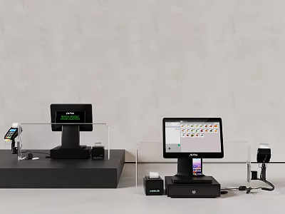 Modern Commercial Equipment Setup With POS Terminal Display Screen And Retail Accessories 3d model