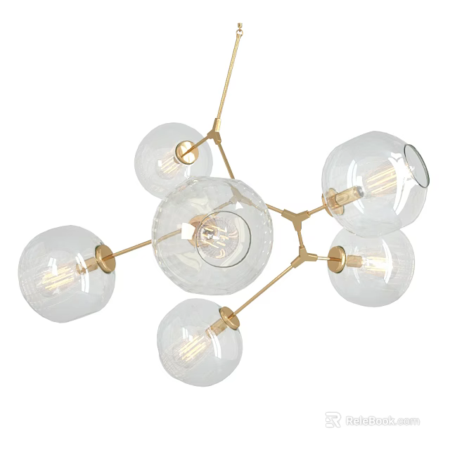 Modern Unique shaped Chandelier With Transparent Glass Globes And Golden Metal Frame 3d model 