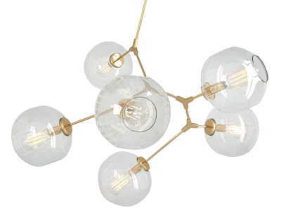Modern Unique shaped Chandelier With Transparent Glass Globes And Golden Metal Frame 3d model