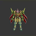 Golden Red Armored Mech Warrior With Winged Structure And Heroic Design