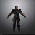 Detailed Armored Character With Orange Blue Tactical Armor And Standing Pose Design