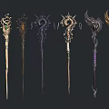 Intricately Designed Magical Staff Weapons Featuring Dragon Motifs Gemstone Accents And Ornate Carvings