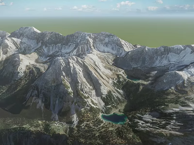 Garden Landscape With Snowy Mountain Views Clear Lakes And Lush Green Vegetation 3d model