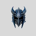 Horned Blue Fantasy Helmet With Intricate Sculpted Design And Armor Elements