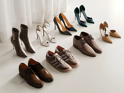 Stylish Collection Of Various Shoes Including High Heels Ankle Boots And Leather Pairs 3d model