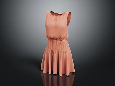 Elegant Stylish Peach Sleeveless Dress With Round Neck And Layered Skirt 3d model