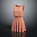 Elegant Stylish Peach Sleeveless Dress With Round Neck And Layered Skirt