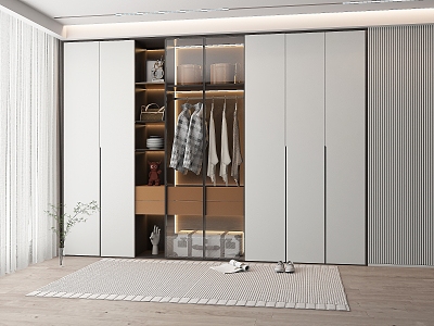 Modern Wardrobe Cloakroom Wardrobe Swing Door Wardrobe Glass Door Wardrobe Clothes Ornaments Storage Cabinet 3d model