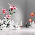 Vibrant Floral Display With Pink Red Blooms And Two People In White Floor Setting