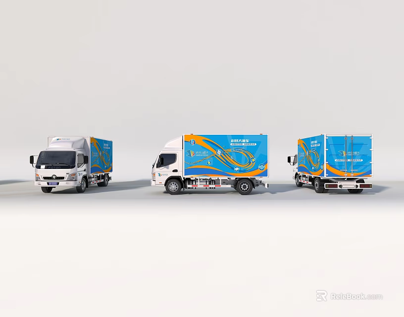 Blue And White Commercial Trucks With Wavy Patterns For Cargo Transport 3d model 