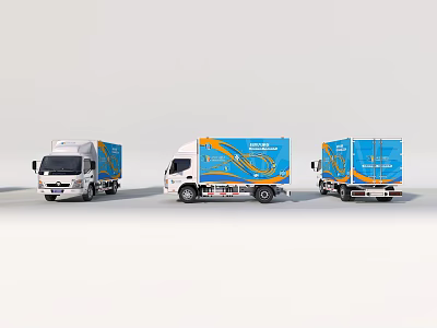 Blue And White Commercial Trucks With Wavy Patterns For Cargo Transport 3d model