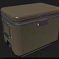 Beige Striped Portable Cooler With Metal Latch And Handle For Outdoor Storage And Travel Use
