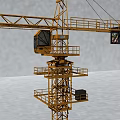 Tall Yellow Tower Crane With Long Boom And Operating Cabin For Construction 3d model