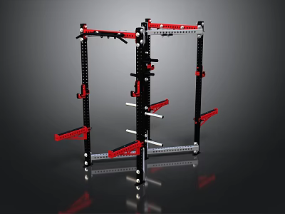Black and Red Heavy Duty Power Rack With Bar Hooks And Adjustable Shelves 3d model