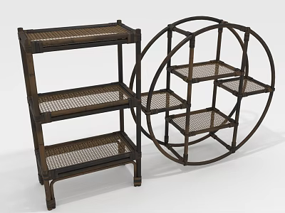 Wooden Shelving Units Square And Circular Design With Wicker Shelves Multi Tiered Storage 3d model