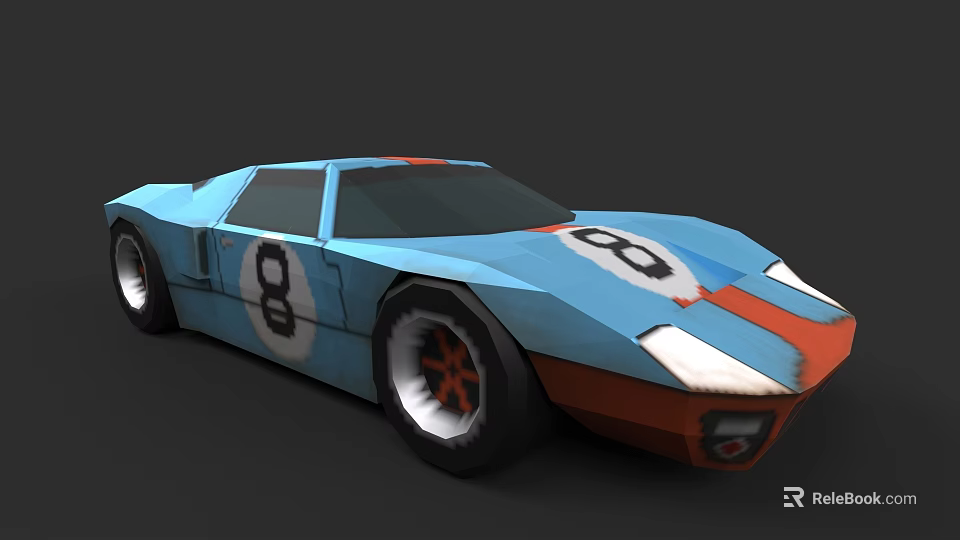 Blue And Orange Race Car With Number 8 On Body And Retro Design 3d model 