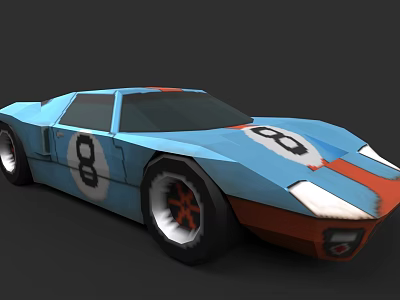 Blue And Orange Race Car With Number 8 On Body And Retro Design 3d model