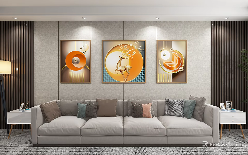 Elegant Abstract Paintings with Circular Patterns for Modern Living Room Wall Art 3d model 