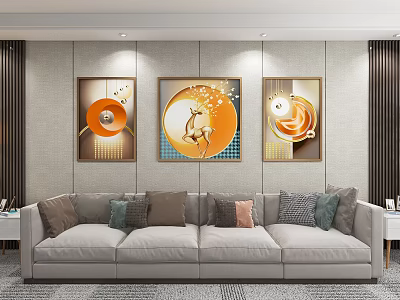 Elegant Abstract Paintings with Circular Patterns for Modern Living Room Wall Art 3d model
