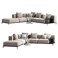 Modern Sectional Sofa With Multiple Soft Pillows And Cozy Throw Blanket In Neutral Tones 3d model