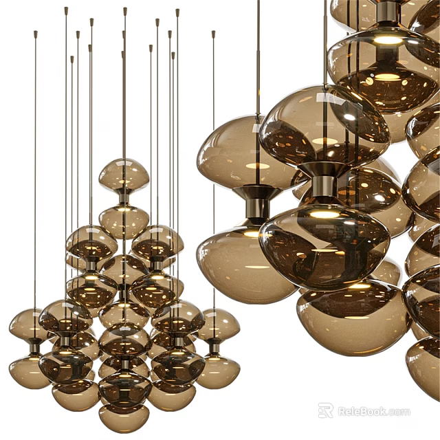 Modern Amber Glass Pendant Lights With Spherical Cluster Design 3d model 