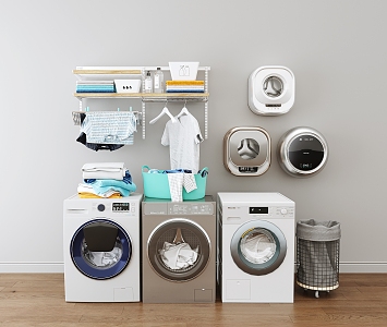 Washing Machine Dryer Wall Mounted All-in-One Machine Bath Rack Mini Washing Machine Dirty Clothes Basket Bath Supplies 3d model