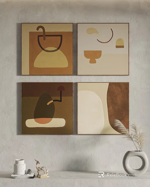 Shower Sauna Interior With Abstract Paintings Brown Beige Yellow Geometric Shapes 3d model