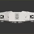 Cartoon Scene of White Modular Sci Fi Building With Gray Blocks Windows And Equipment Details