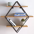 Diamond Shaped Wall Mounted Shelves With Wooden Planks Books And Potted Plant