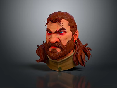 Man with Red Hair Long Beard Red Eyes Earring Green Shirt High Collar 3d model Man with Red Hair Long Beard Red Eyes Earring Green Shirt High Collar 3d model