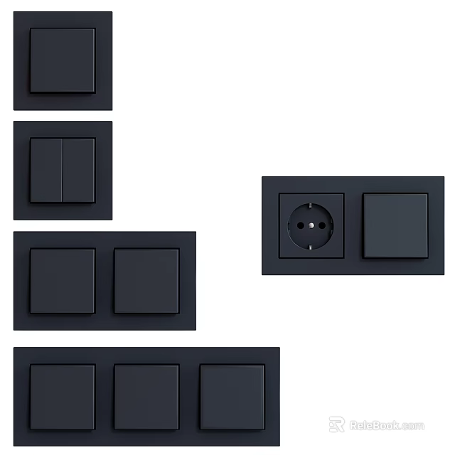 Black Switch And Socket Panel Combinations With Various Configurations For Modern Home 3d model