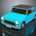 Blue Retro Small Car With Brown Roof And Classic Exterior Design