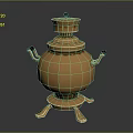 Antique Brass Teapot With Lid Handles And Three Legs On Dark Background