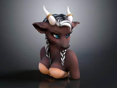Cow Like Character With White Horns Braided Hair And Blue Eyes 3D Sculpture 3d model