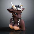 Cow Like Character With White Horns Braided Hair And Blue Eyes 3D Sculpture
