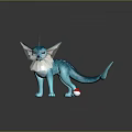 Blue Fantasy Creature With Fox Ears Fish Tail Standing By Red White Ball