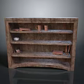 Textured Wooden Bookcase with Multiple Shelves Holding Books Mugs and Small Decorative Items