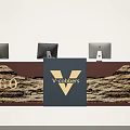 Elegant Reception Desk With Multiple Computers Vscobars LOGO And Golden Decor Accents 3d model